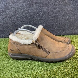 JSport Elenor Shoes Womens Size 11 Brown Faux Fur Lined Side Zip Clogs S1ELR34